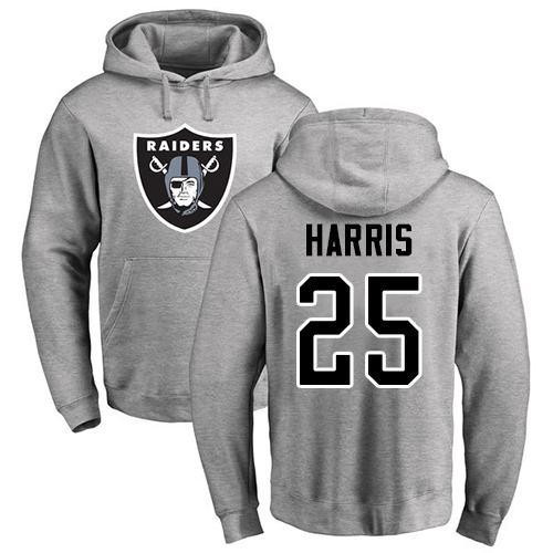 Men Oakland Raiders Ash Erik Harris Name and Number Logo NFL Football #25 Pullover Hoodie Sweatshirts